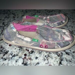 Sanuk Pink and Gray Slip-On Shoes